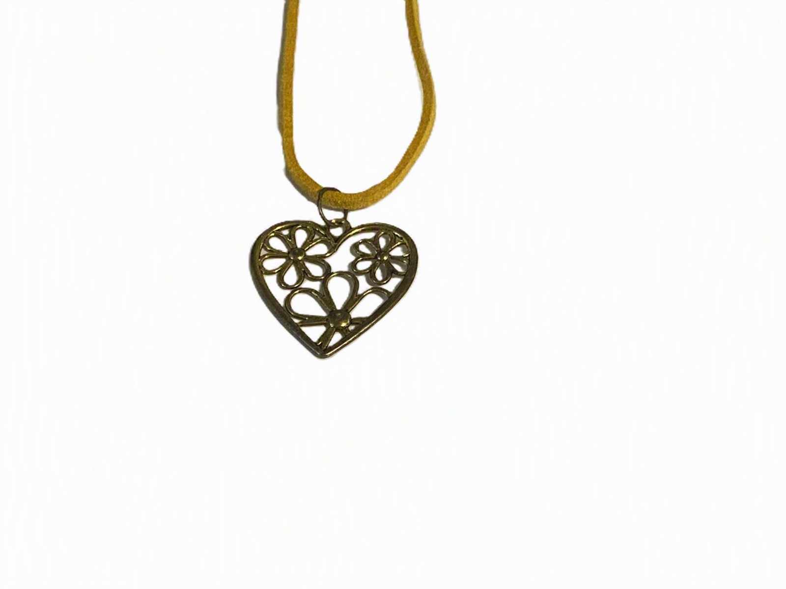 Heart Flower Charm Pendant Necklace Yellow Faux Suede Leather Cord