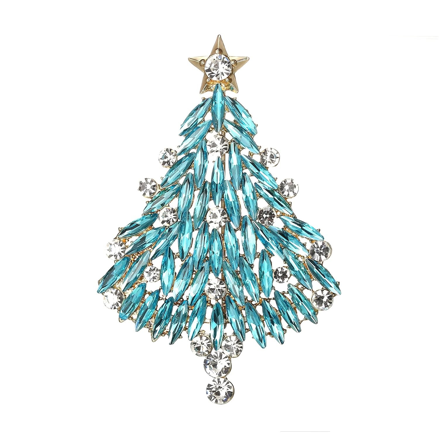 Merry Christmas Tree Rhinestone Marquise Cut Brooch Star Pin Gift for Women