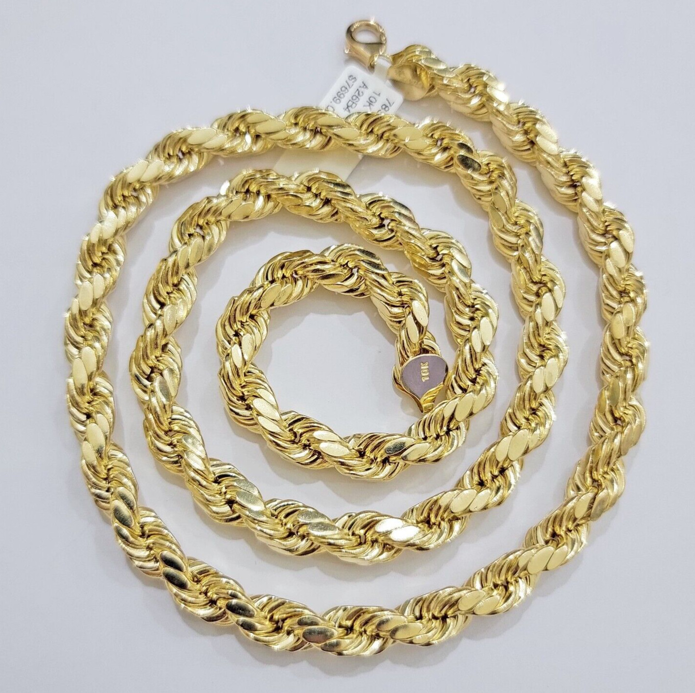 10k Yellow Gold Rope Chain Necklace 28 Inch 8mm Diamond Cuts Men’s REAL 10KT