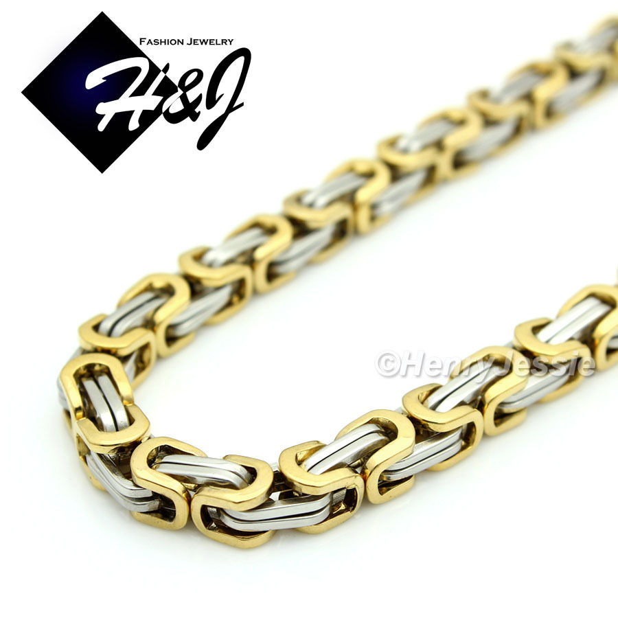 18-40″MEN’s Stainless Steel 6mm Silver/Gold Plated Byzantine Box Chain Necklace