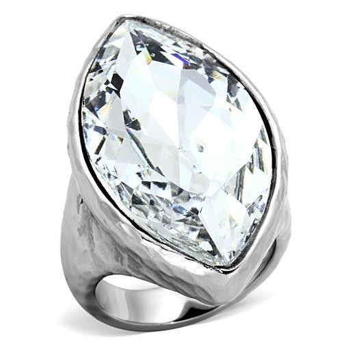 Women’s Ring, Clear Top Grade Crystal, Rhodium Plated, Stainless Steel