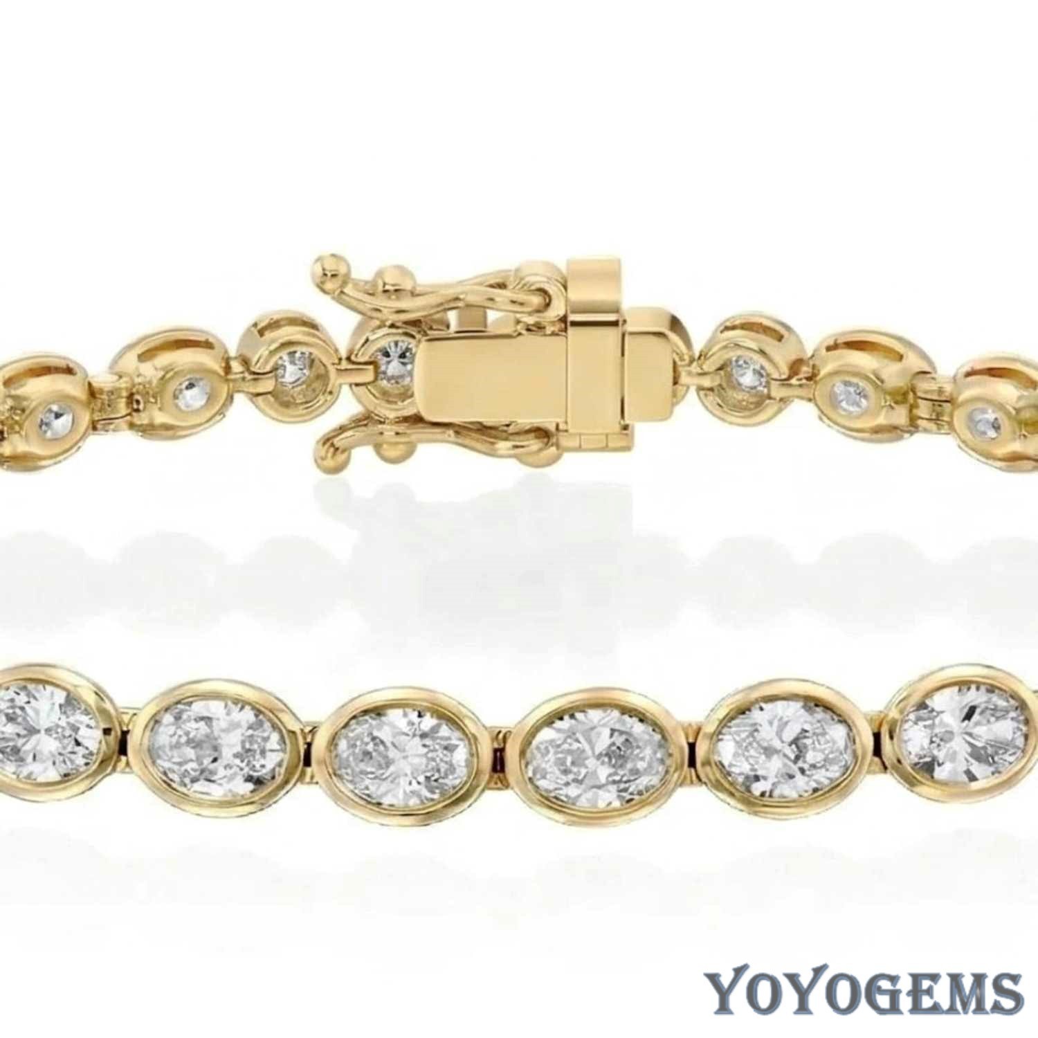7′ Inch Long Tennis Bracelet 7 Carat Oval Cut Solid 14K Yellow Gold For Wedding