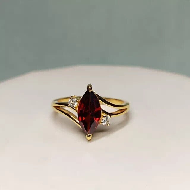 2Ct Marquise Cut Simulated Red Garnet Engagement Ring 14k Yellow Gold Plated