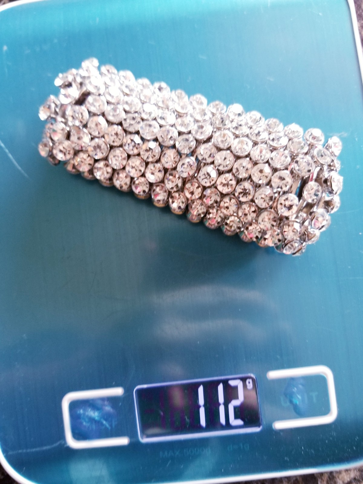 Iridescent Silver Rhinestone Stretch Bracelet Crystal Pageant Prom Drag Jewelry