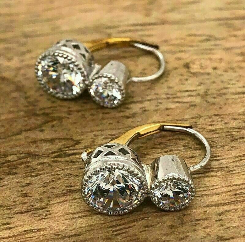 3Ct Round Cut Simulated Diamond Drop Dangle Earrings 14k Two-Tone Gold Plated