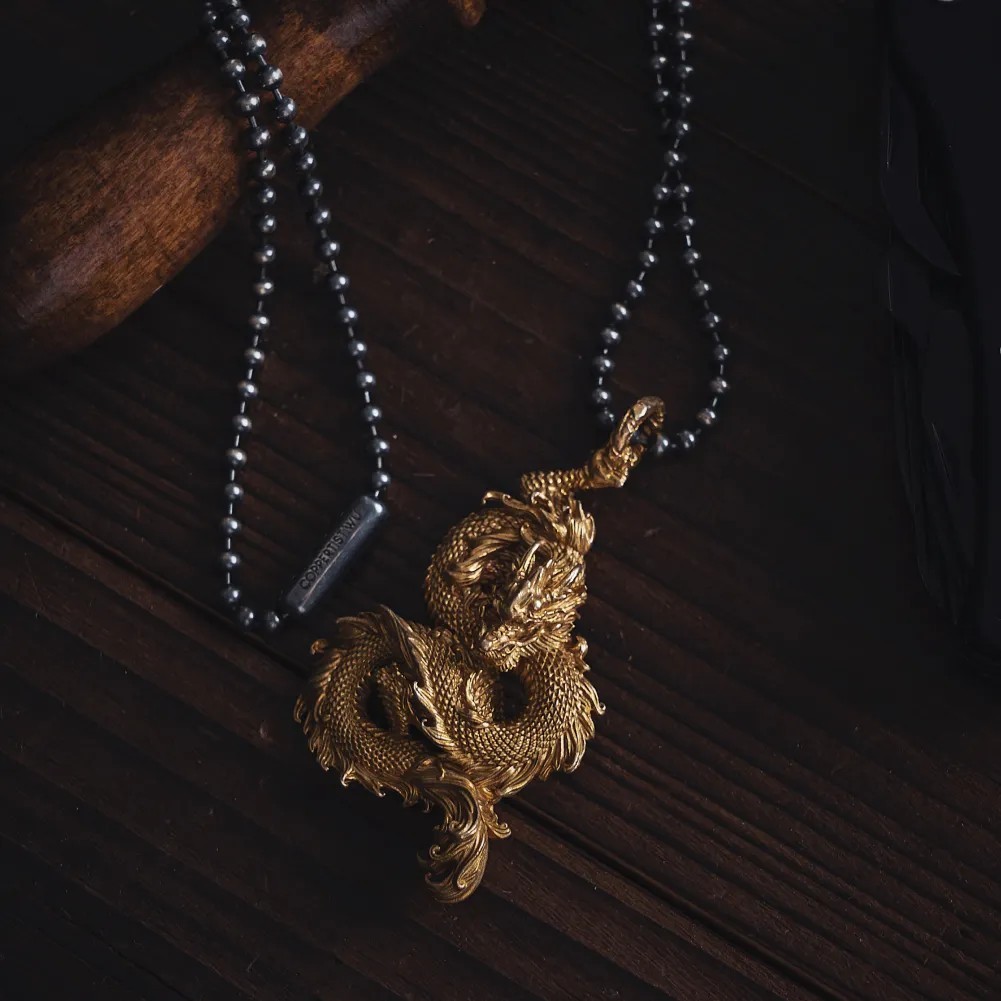 Dragon Pendant Necklace for Men Cool Gothic Punk Brass Dragon Head Animal