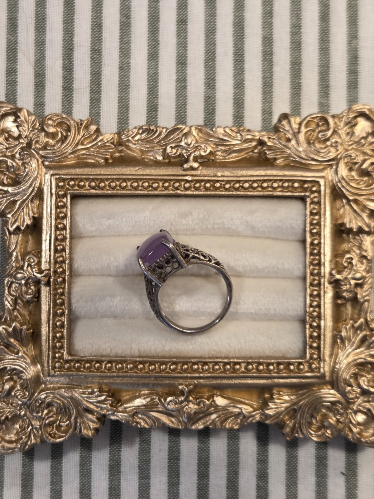 Silver Tone Purple Cabochon Stone Cocktail Ring Size 7 1 Gemstone Metal