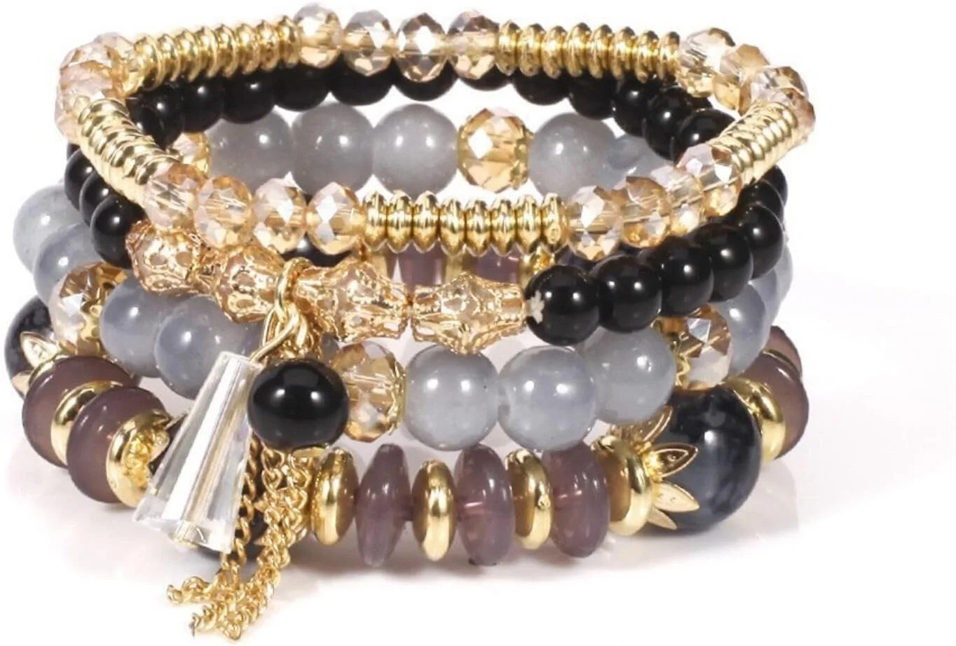 4Pcs Set Bohemian Butterfly Crystal Beaded Stretch Pendant Bracelets for Women T