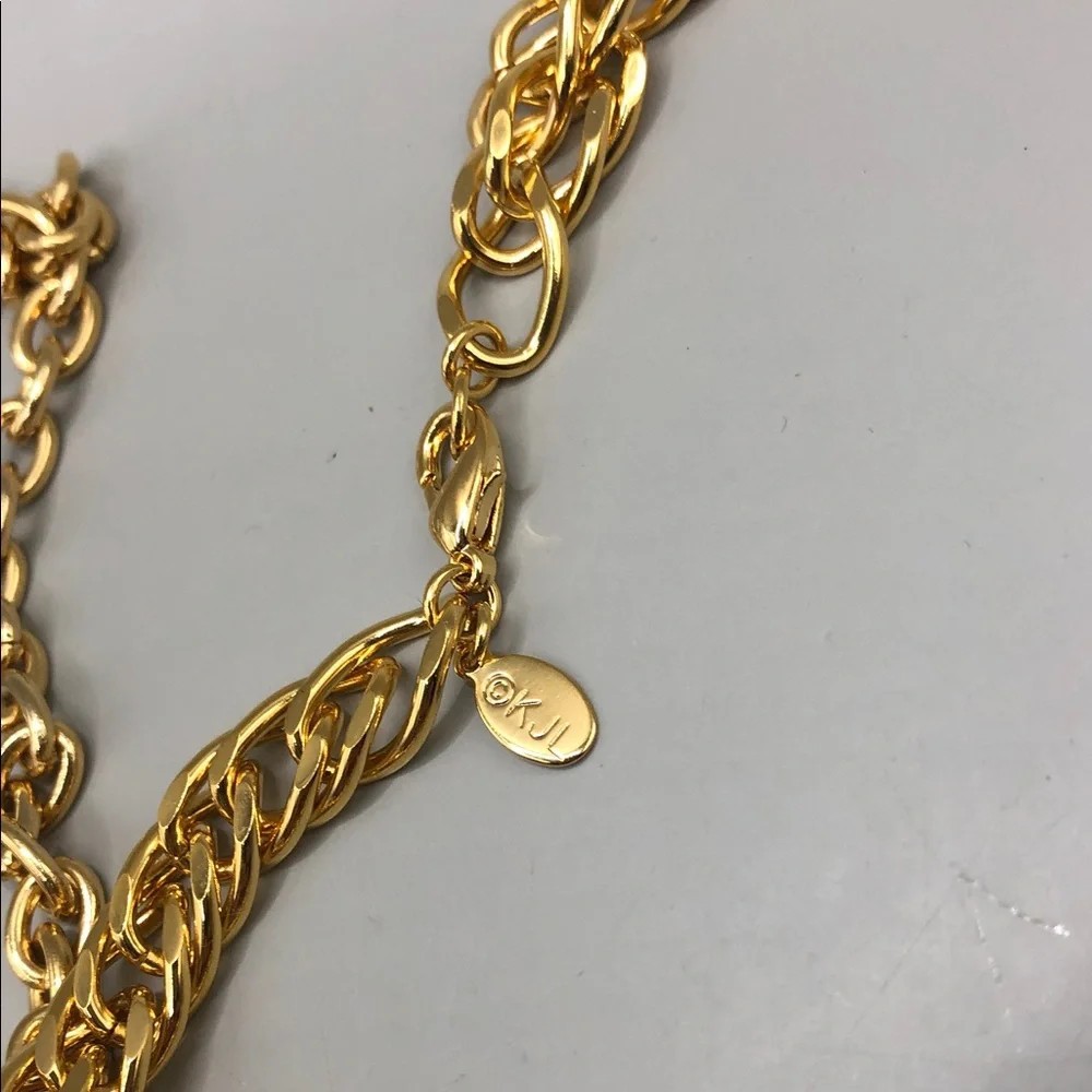 KJL Long Chain Necklace Gold + Retro Style Cylinder Stations Statement Necklace.