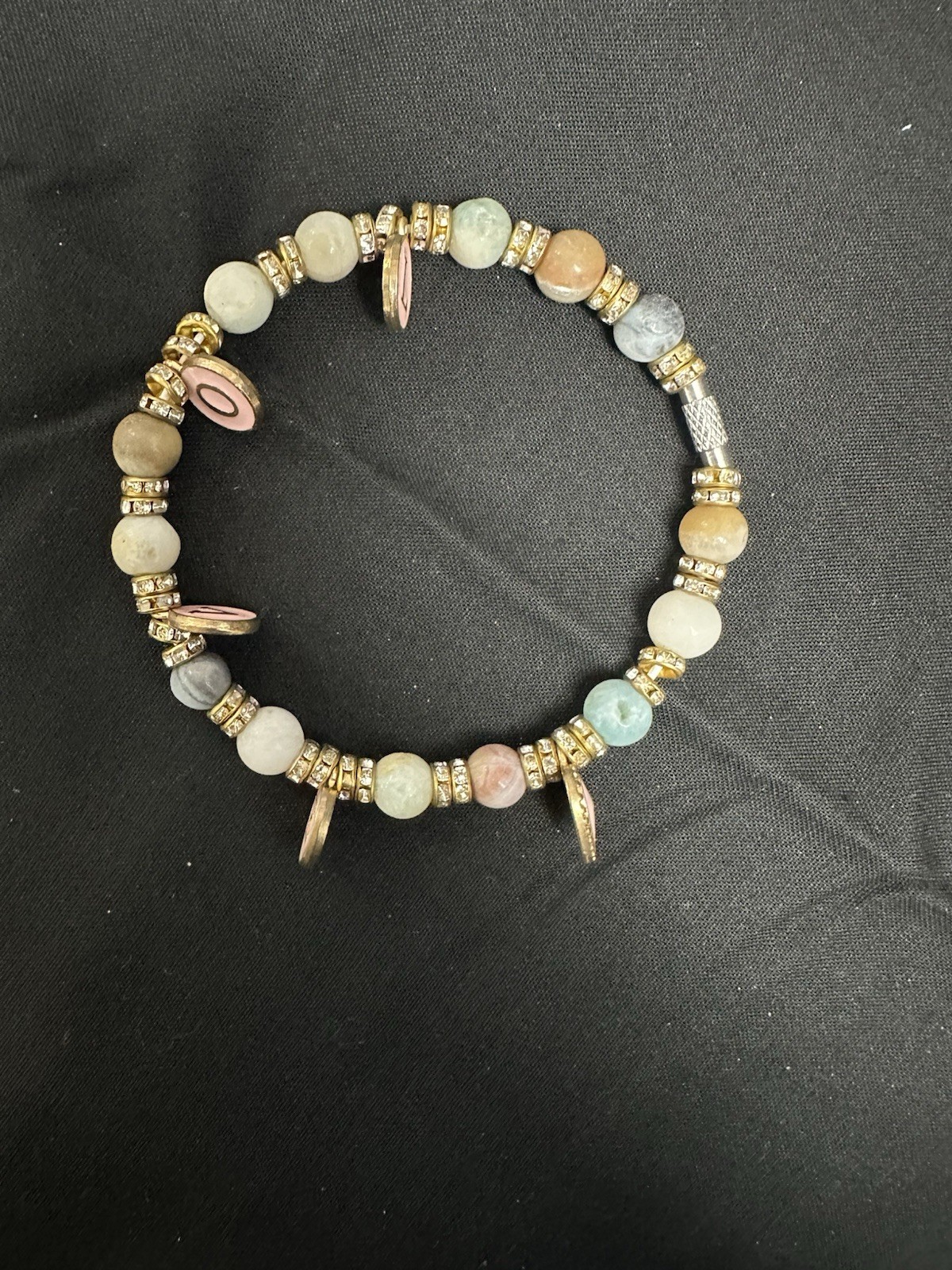 Multicolor Beaded Charm Bracelet Stretch w/ Lobster Clasp Dangle Accents