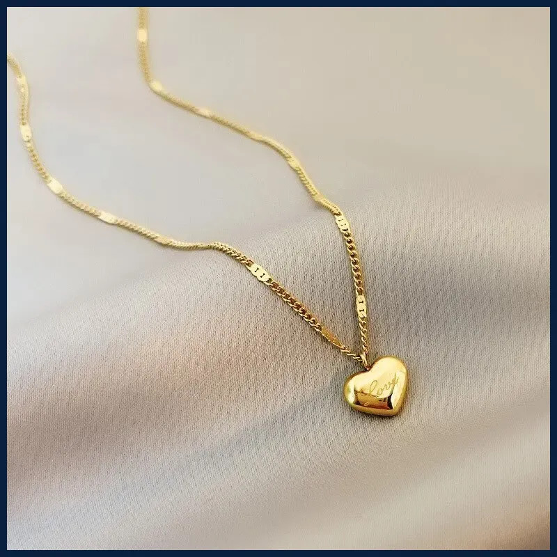 1pcs Gold-color Necklace Ms Simple Fashion Peach Heart Engraved Love Collarbone