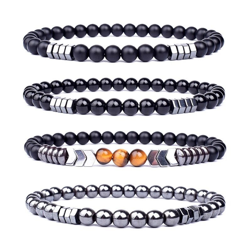 4Pcs/Set 4mm Lava Stone Hematite Bracelet Natural Bead Obsidian Arrow Bracelet