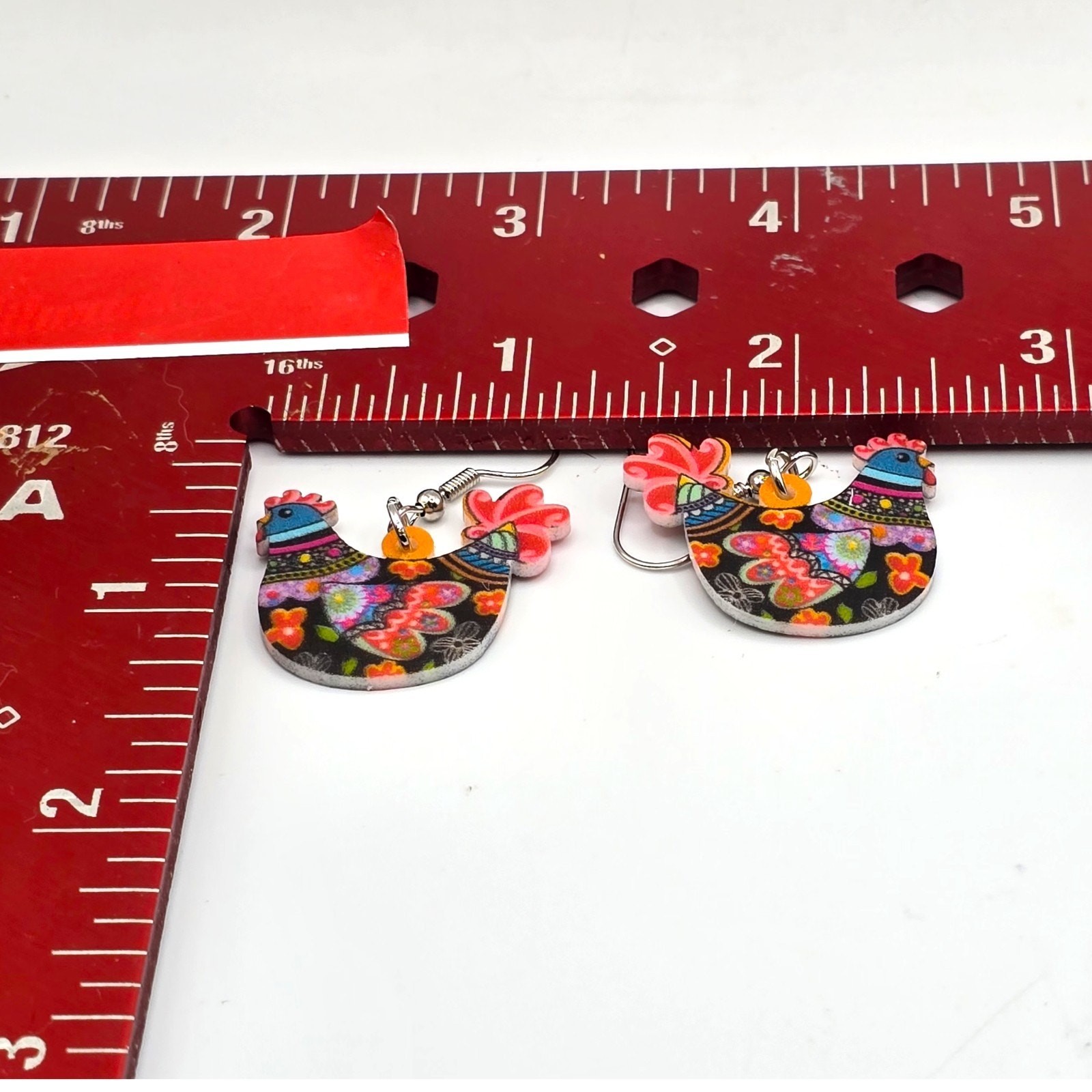 Earrings Hens Colorful Acrylic Chicken Dangle Novelty Fun Pierced SKU 3075