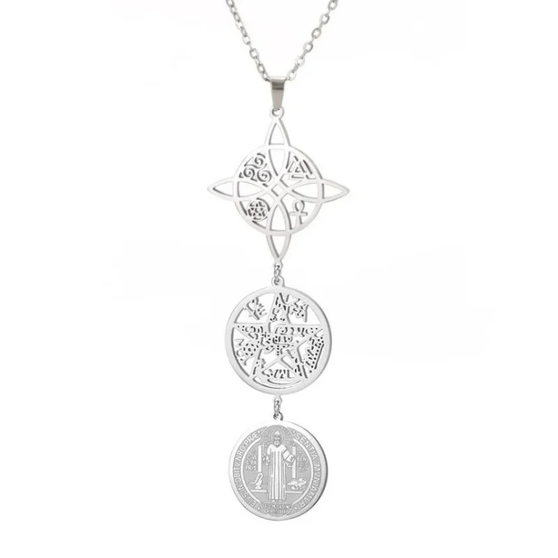 Triple Amulets Protection Necklace Featuring Witch Knot Pentagram Tetragramaton