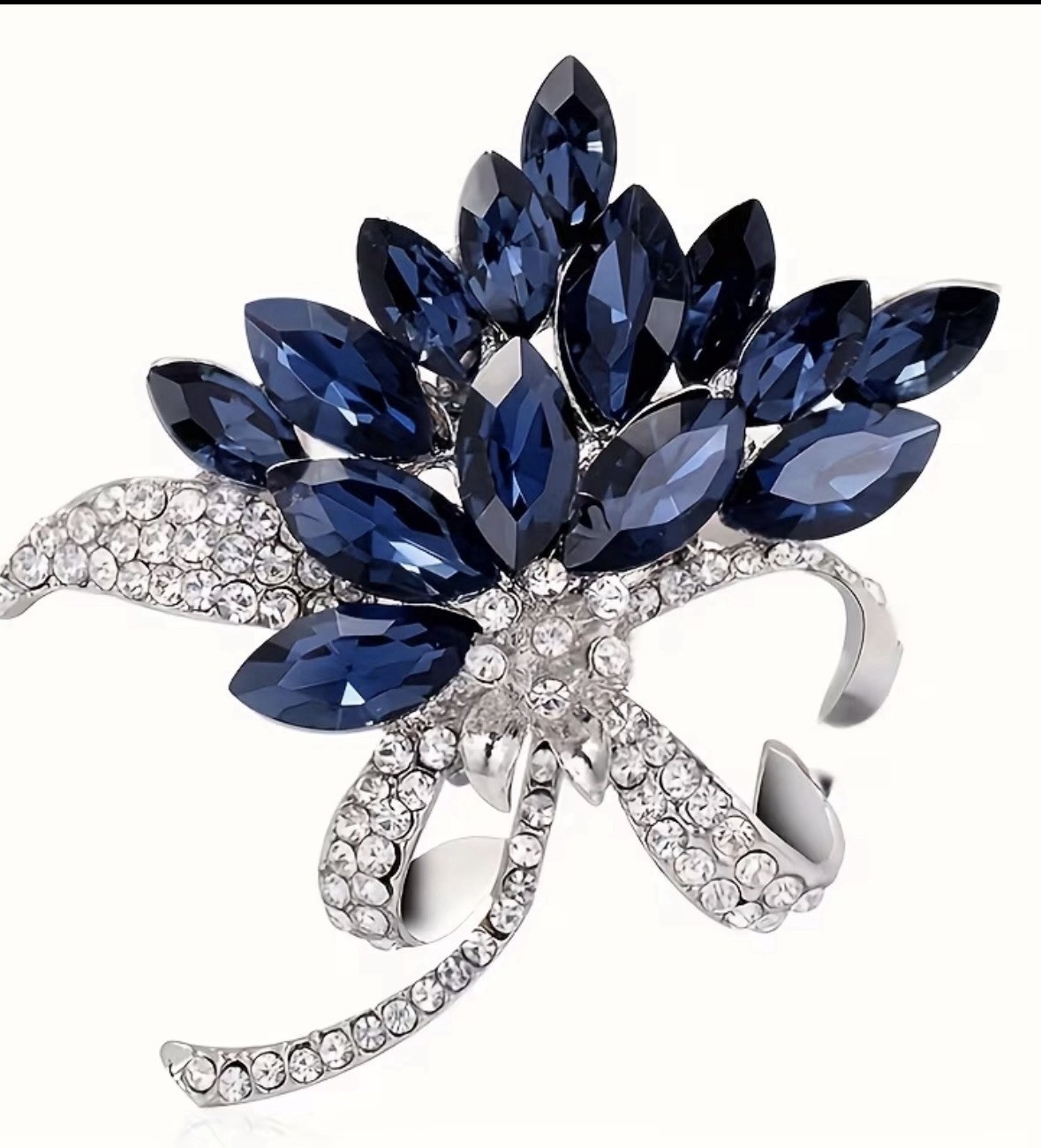 Blue Crystal Flower Brooch Pin Silver Tone Rhinestone Bouquet Statement Jewelry