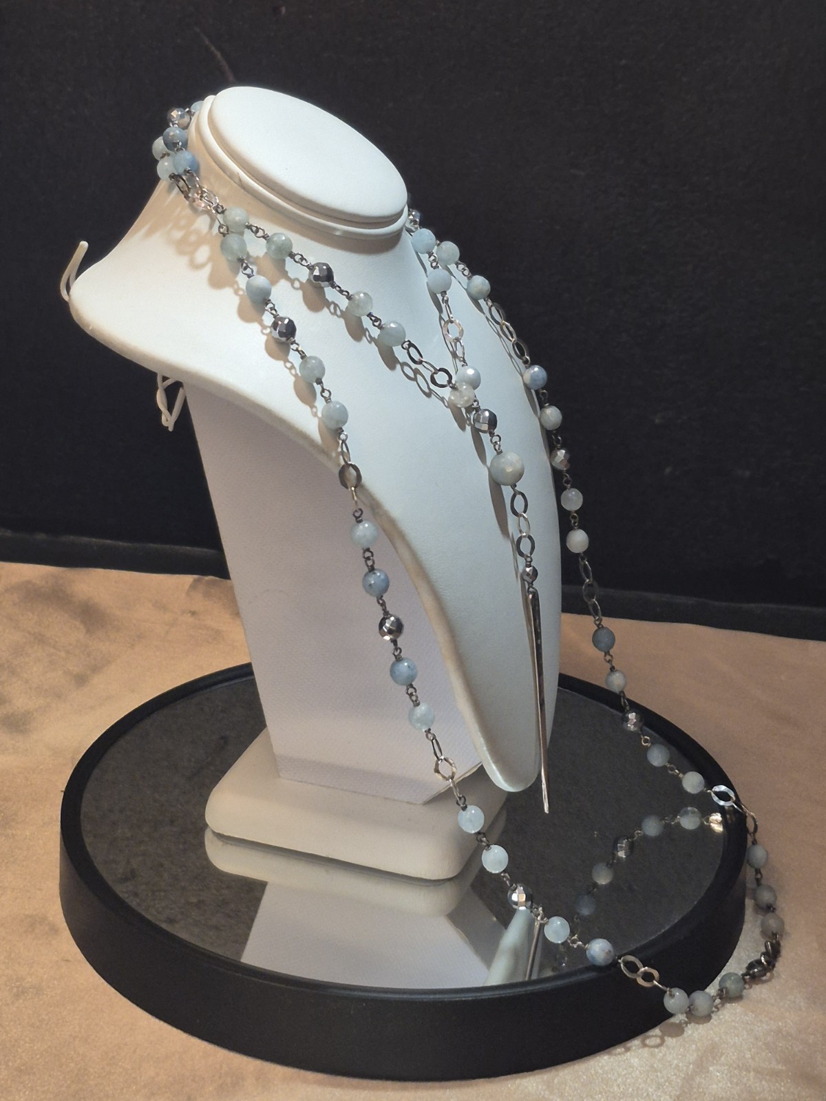 CHAN LUU Sterling, Semiprecious Stone & Crystal ROSARY Style DAGGER Necklace984