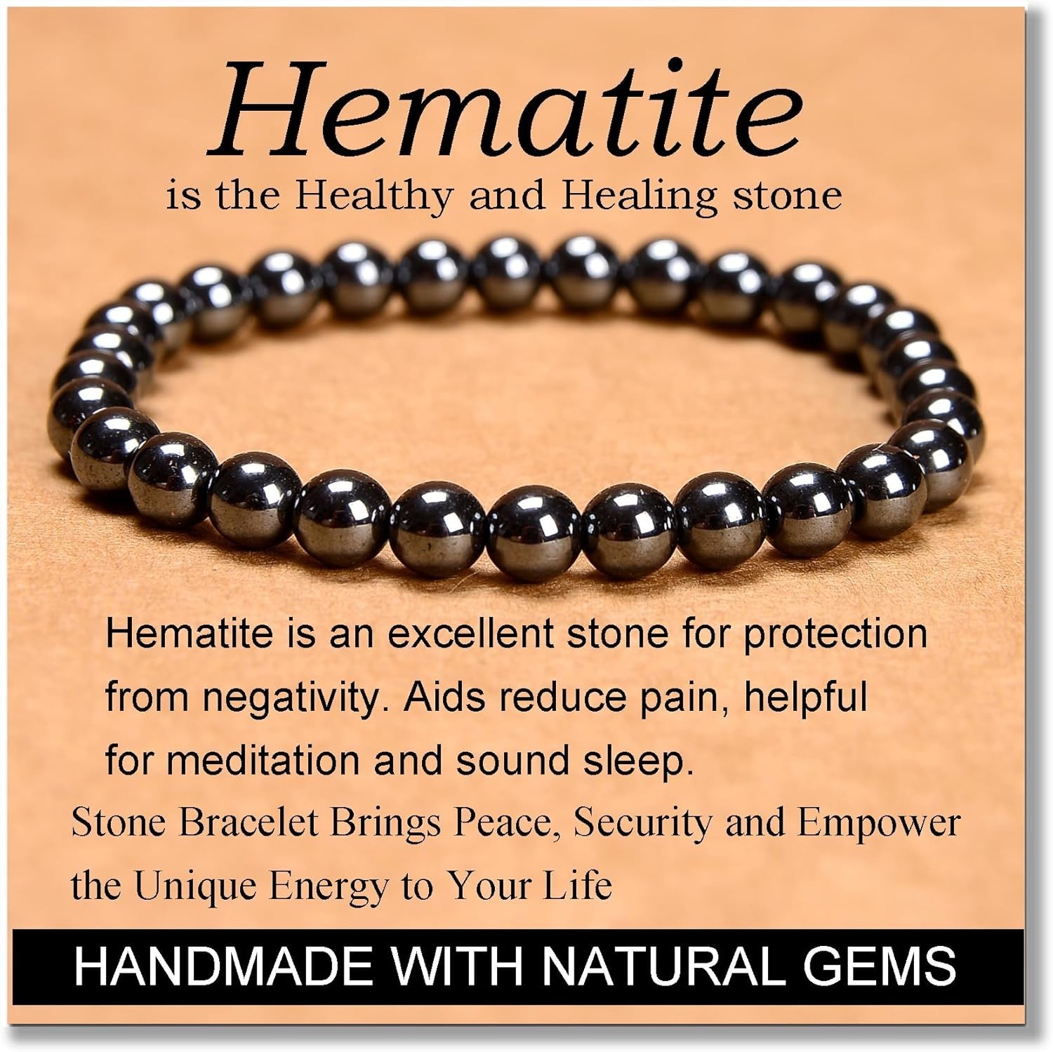 Handmade Hematite Healing Crystal Beaded Elastic Bracelet for Unisex Adults