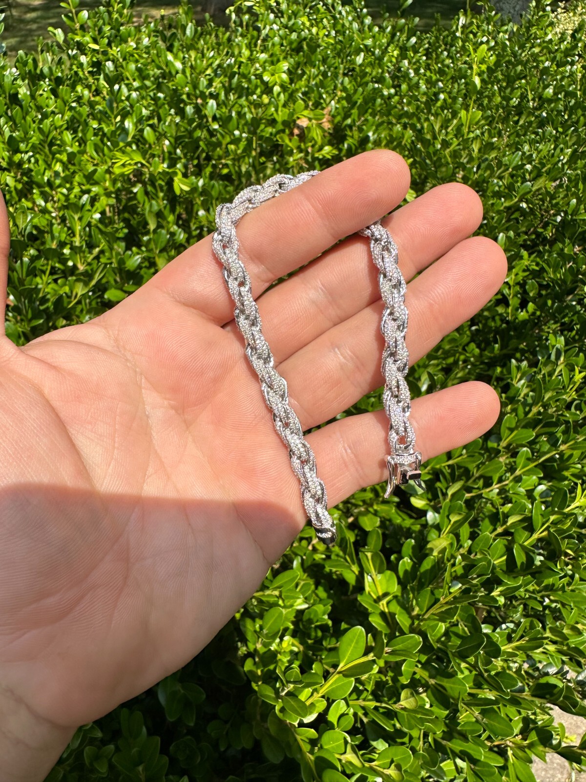 MOISSANITE Hip Hop Rope Bracelet Iced Real Solid 925 Sterling Silver 7.5mm Mens