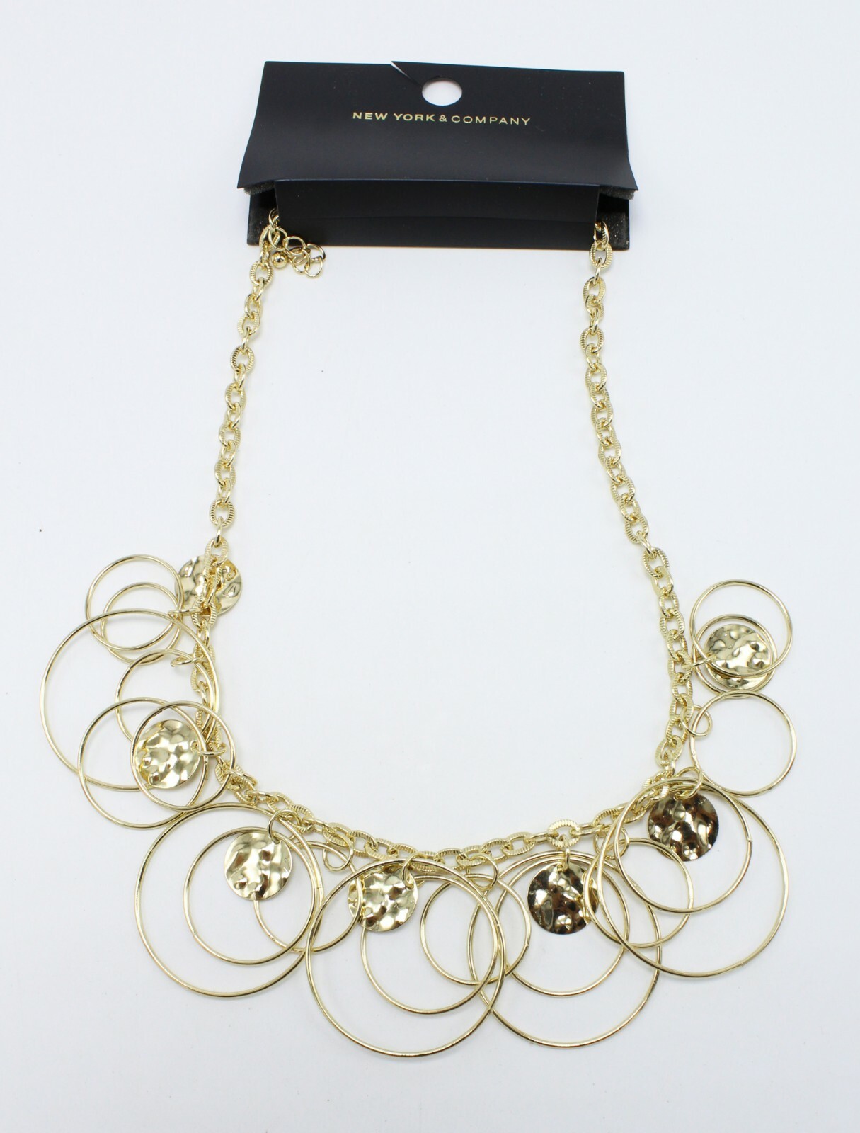 New Gold Link Necklace with Hammered Discs by New York & Co. #N2582
