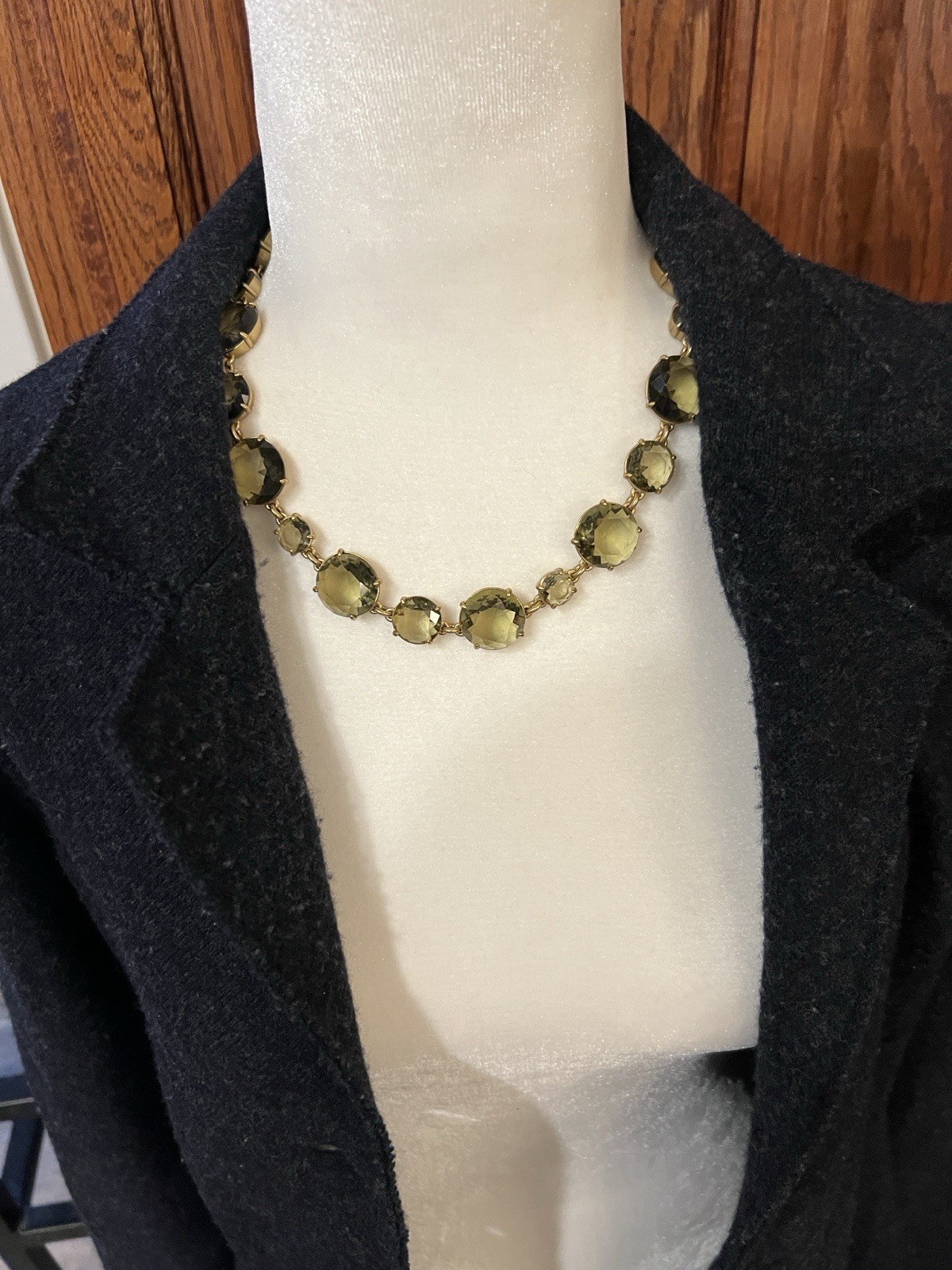 Vintage J. Crew Chunky Statement Necklace Green Stones