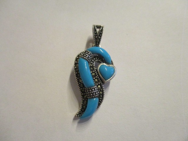Lot sterling Ring Earring Pendant Synthetic Turquois Black Sapphire CLEARANCE