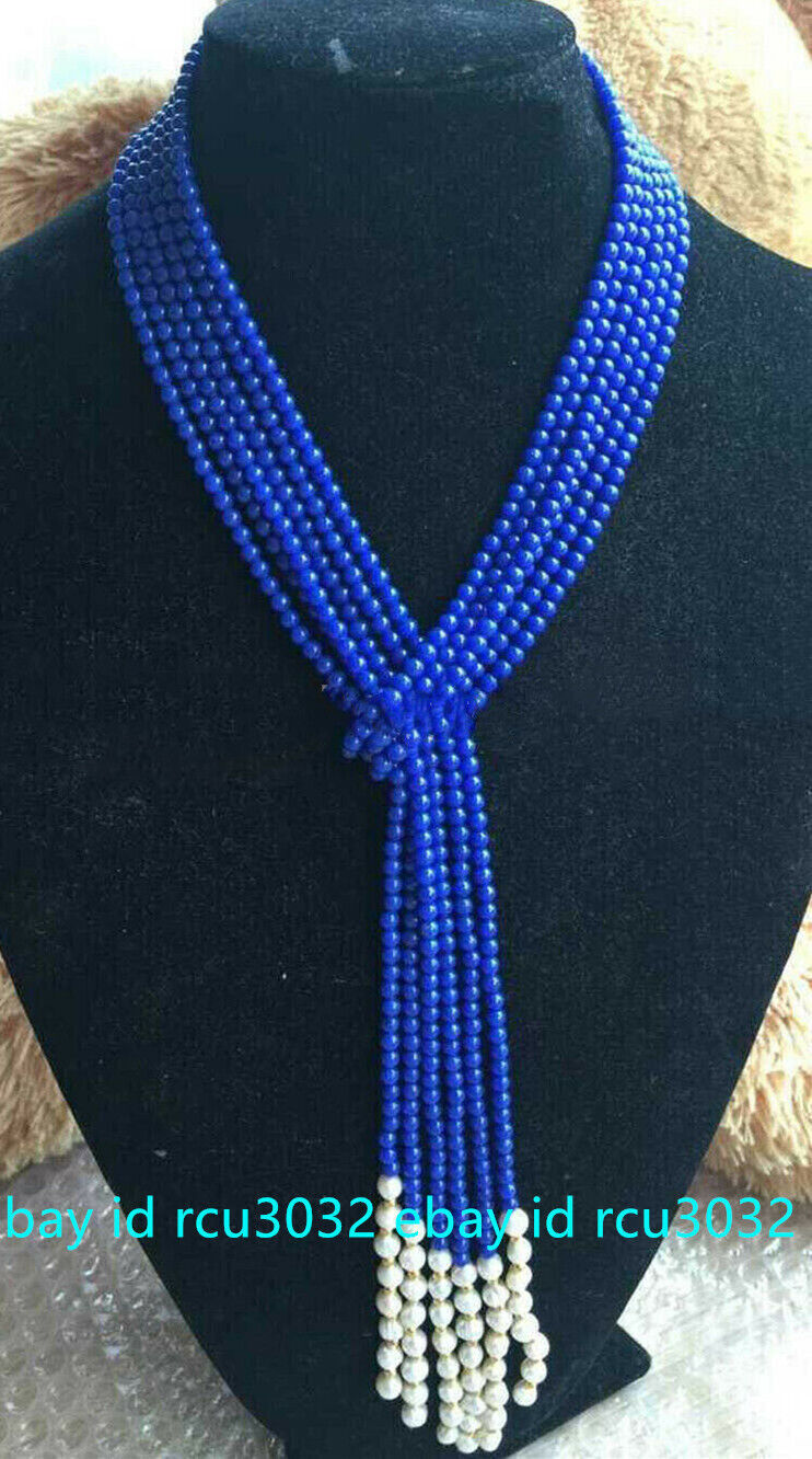 3 Strands 4mm Multicolor Gems 7-8mm White Baroque Pearl Beads Long Necklace 50”
