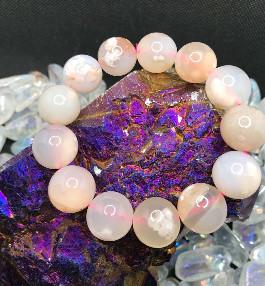 9.3mm Natural Cherry Blossom Agate Quartz Crystal Beads Bracelet AAA