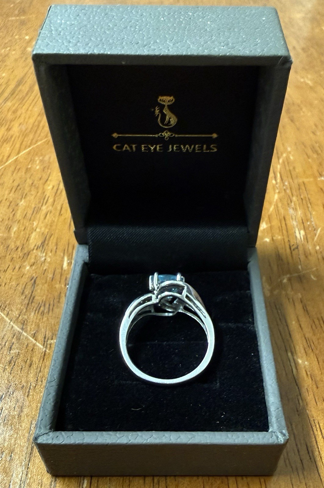 10k Solid White Gold Ring Blue Topaz Diamond Size 7