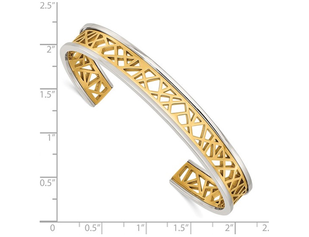 Stainless Steel Yellow Plated Polished Cut-Out Cuff Bangle Bracelet