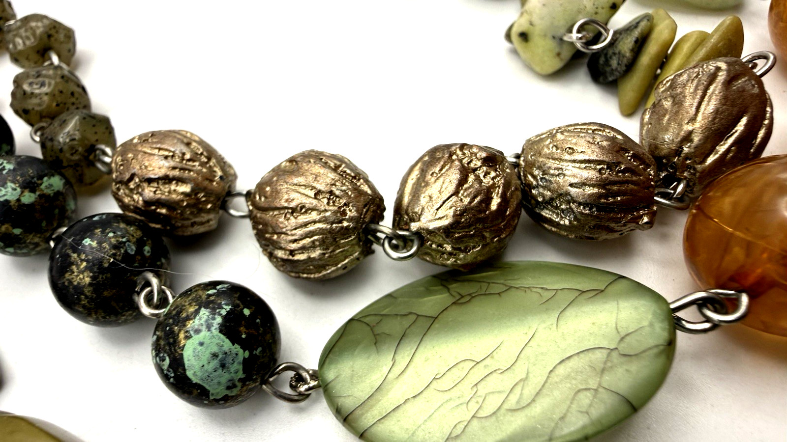 TRESKA 20″ Boho Mixed Media/Art Glass Silver Tone Multistrand Necklace