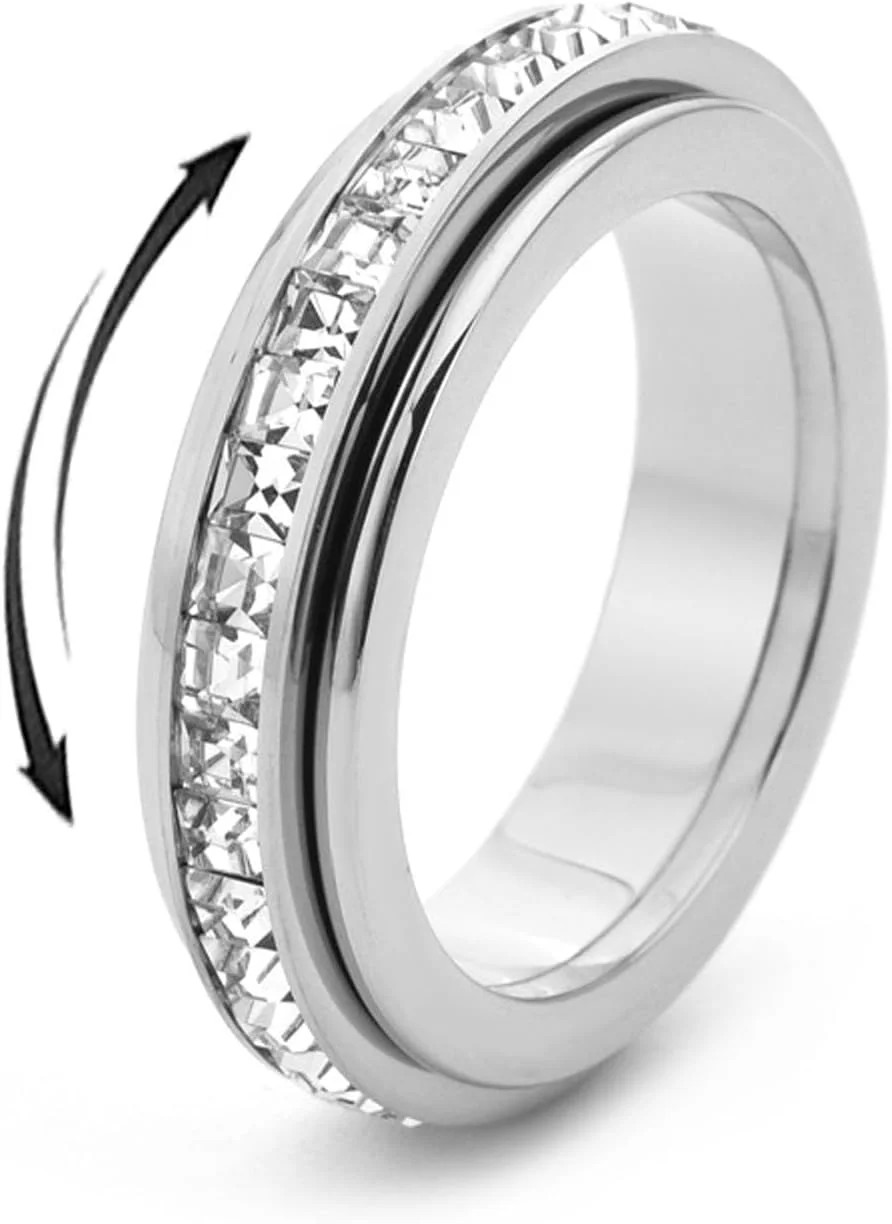 Sparkling Spinning Ring, Anxiety Rings Titanium Steel Spinner Fidget Band Rings