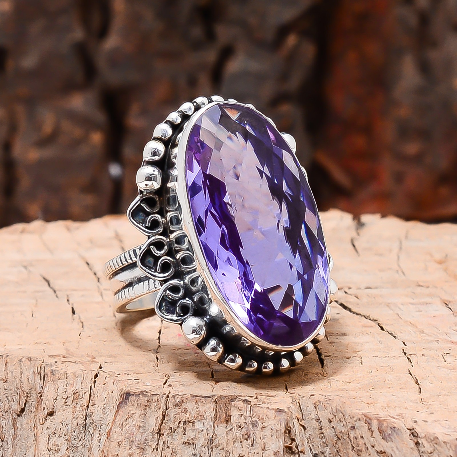 Colour Changing Alexandrite Sterling Silver Bold Oval Statement Ring S.7.5 R4739