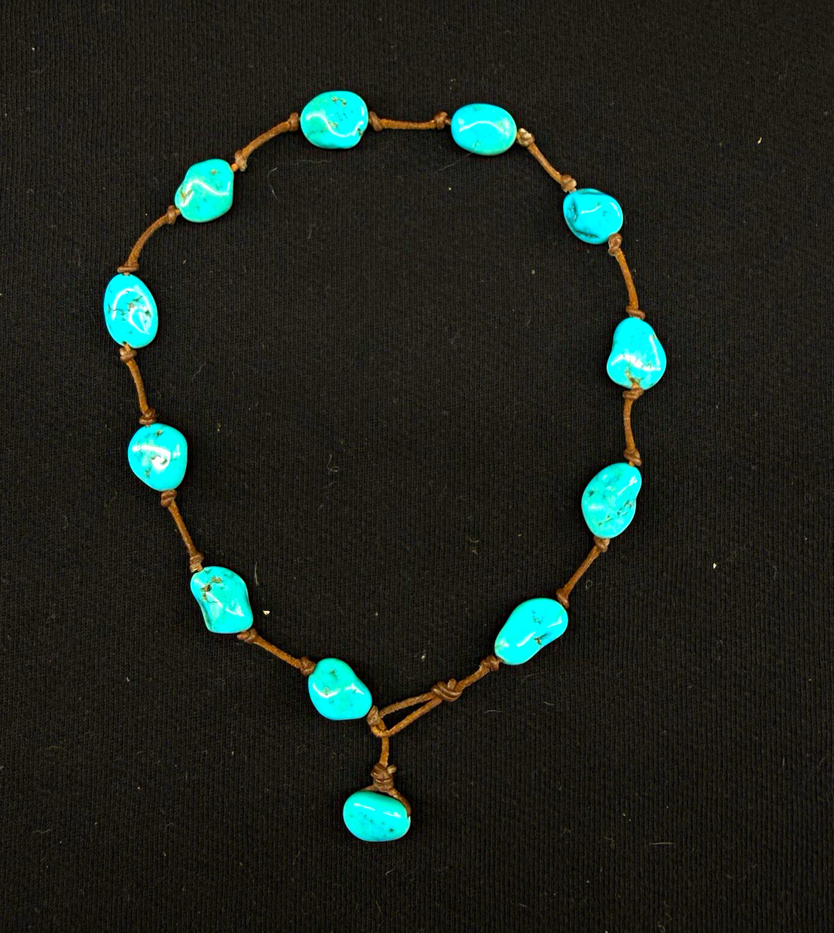 Vintage Turquoise Nugget Necklace Brown Knotted Statement Southwestern Style