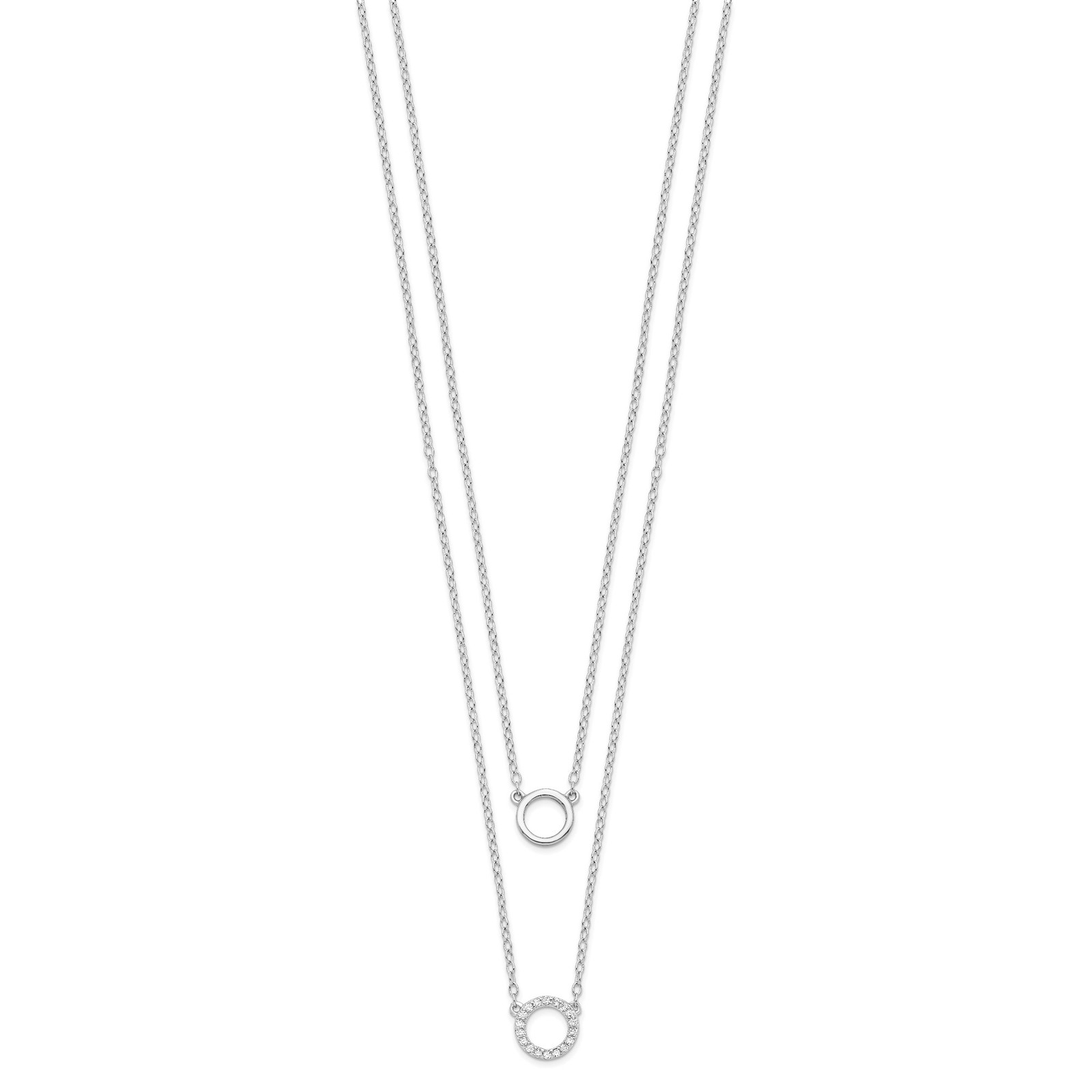 Sterling Silver Rhodium-plated CZ Circles 15in W/2in ext Necklace Chain Mens Wom