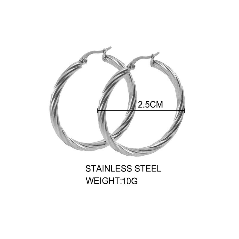 Twisted Round Hoop Earrings For Women Stainless Steel Vintage 3mm Thick
