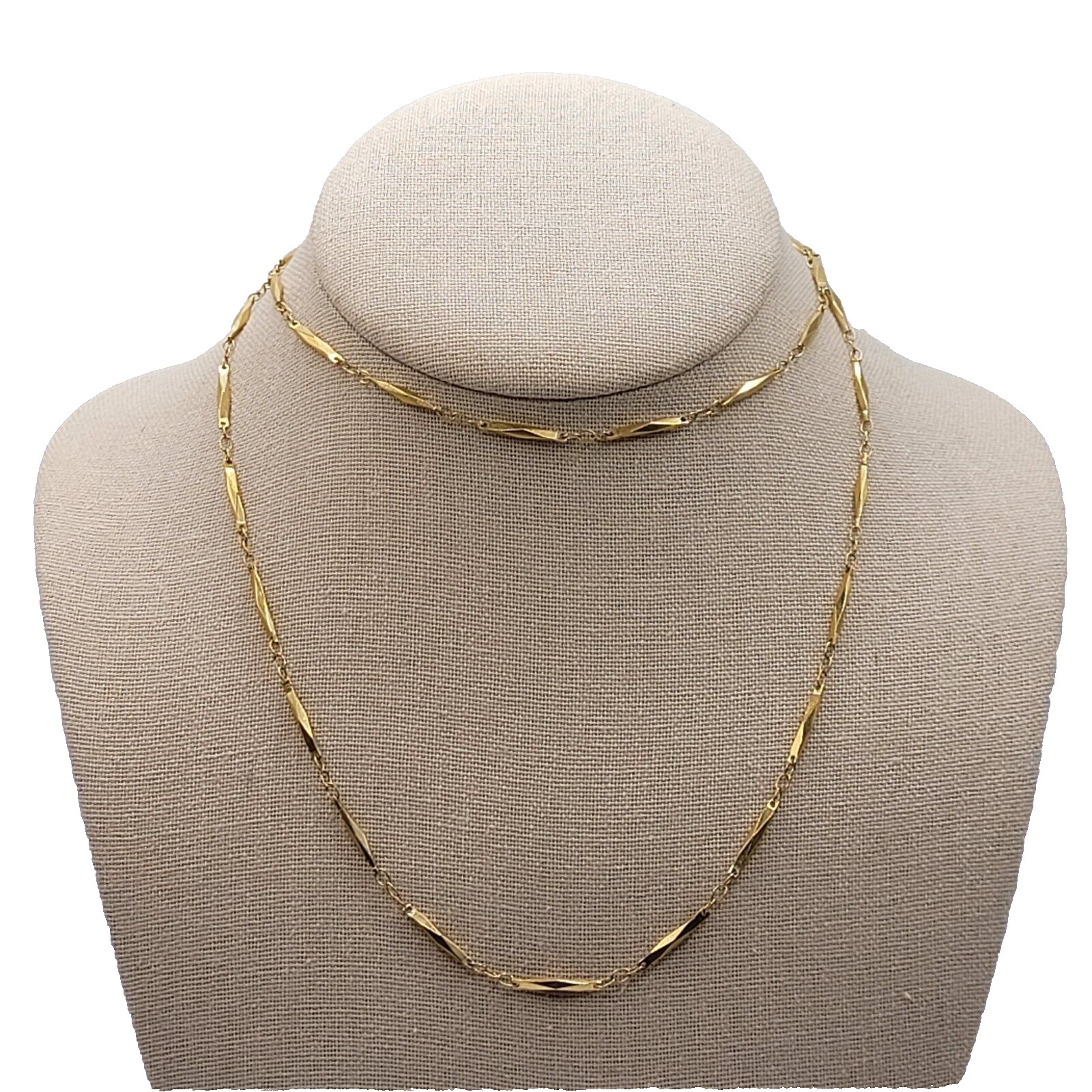Elegant Elongated Marquise Shape Bar Link Gold Tone Chain Necklace 30.5 Inch