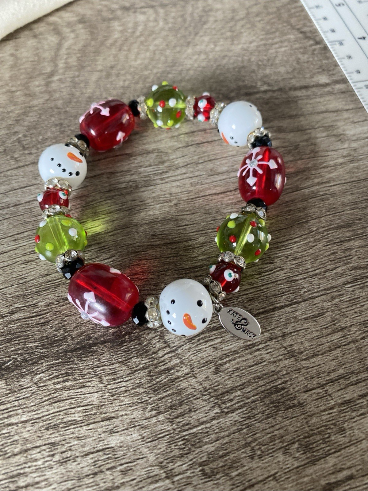 Kate /Macy Sparkling Snowman Design Painted Glass / Acrylic Beads Rhinestones