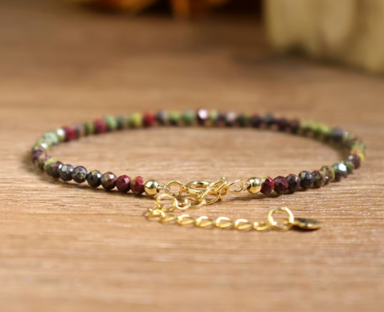 Bloodstone Jasper Bead Gemstone Dainty Healing Balance Women Bracelet Gifts