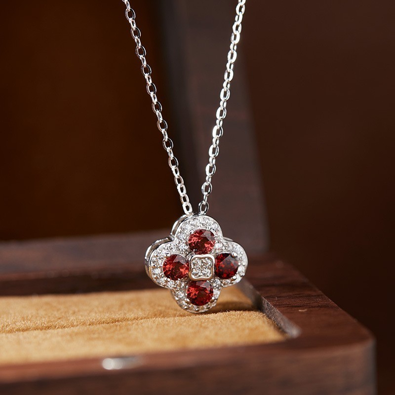 925 Sterling Silver Birthstone Four Leaf Clover Necklace Simulated CZ Gift