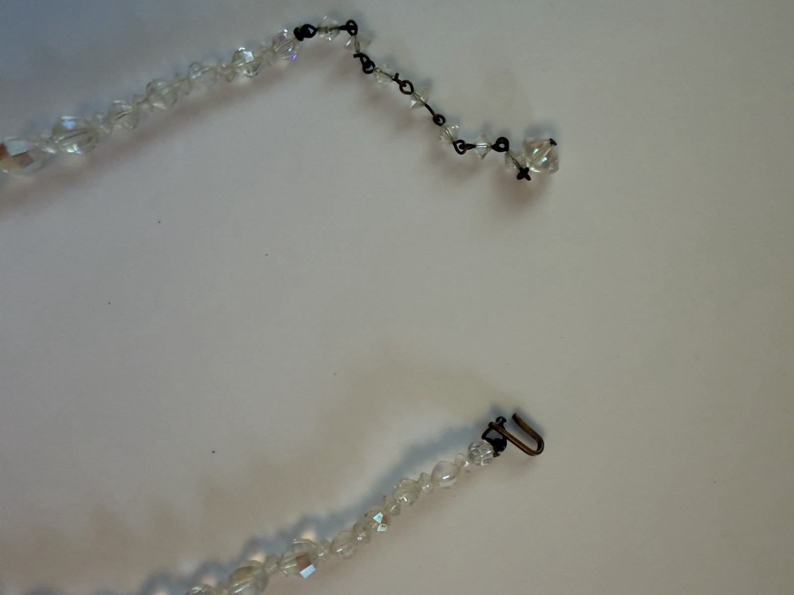 VintageClear Faceted Iridescent Glass Beaded Necklace 16in, Hook Closure