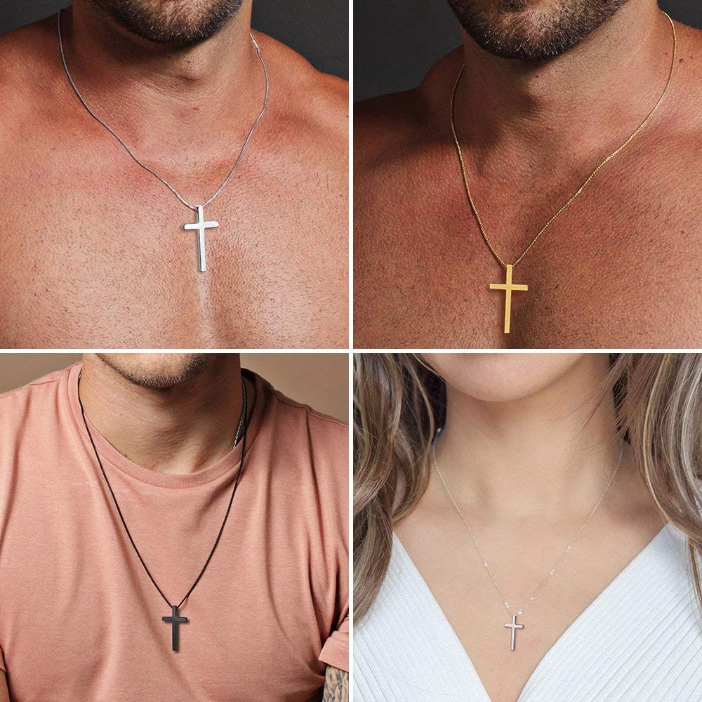 14KGoldPlated Cross Necklace for Men Stainless Steel Cross Chain Pendant for…