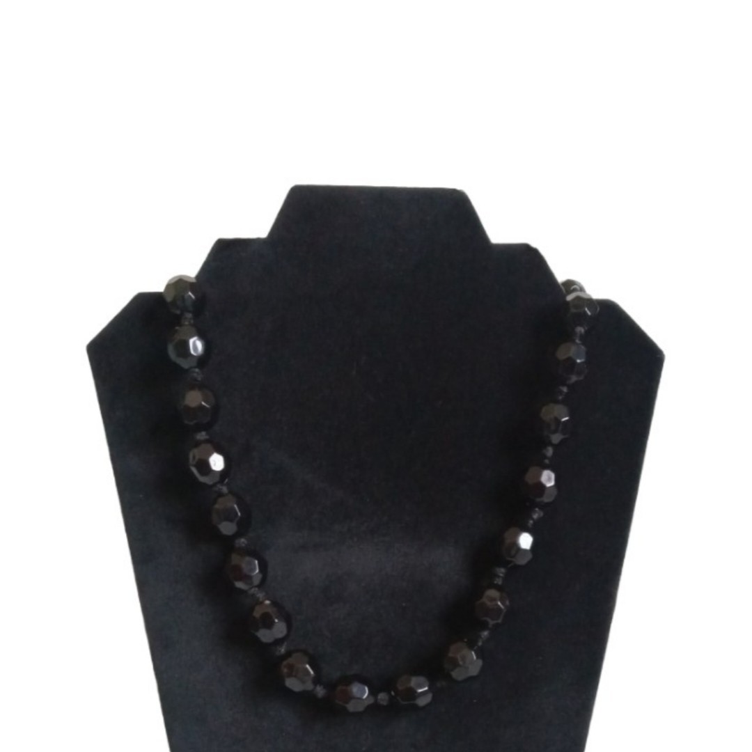 Glossy Black Faceted Acrylic Beaded Single Strand Adjustable Fashion Necklace