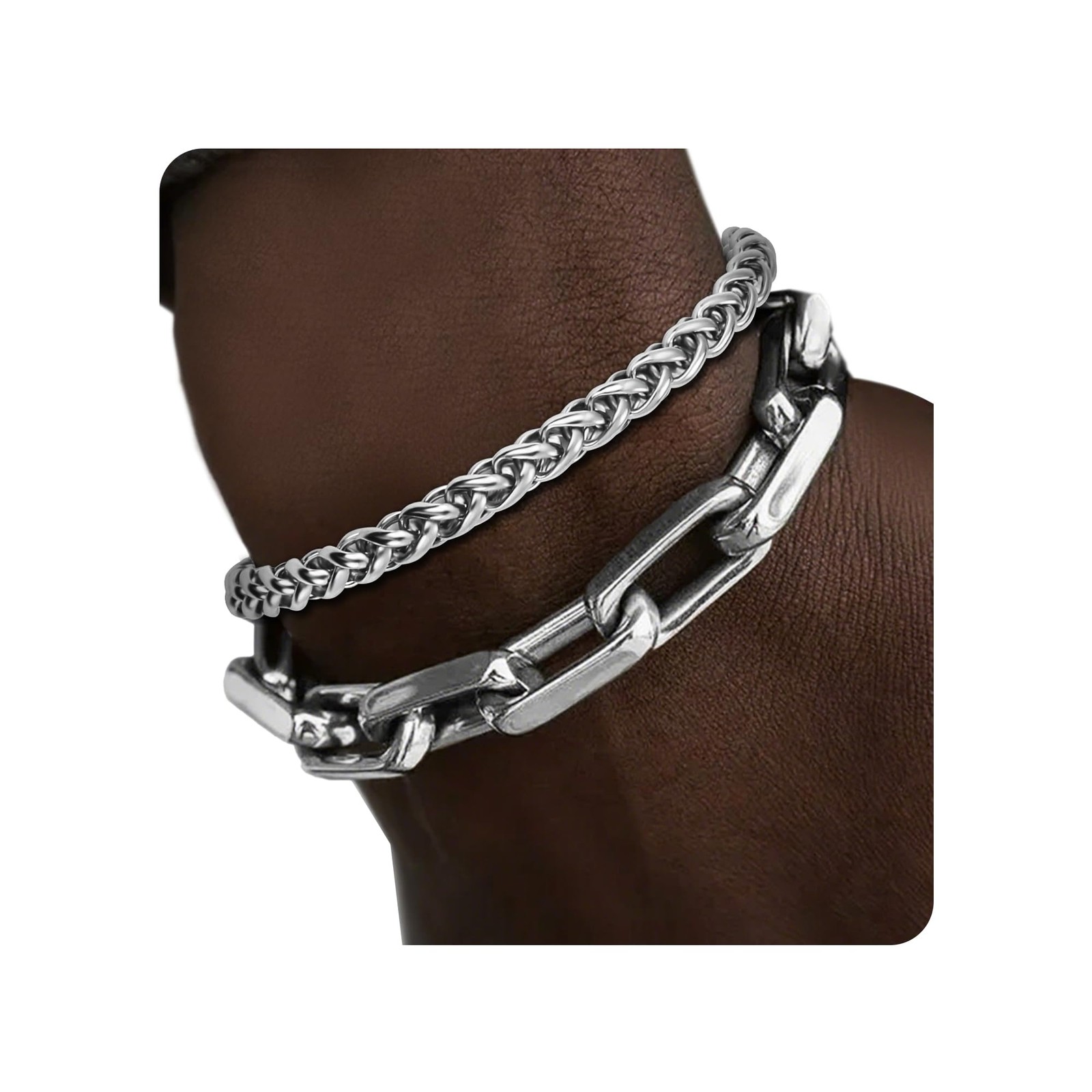 Mens Bracelet 9.0 Inches Silver Paperclip Dragon Bone Set Fathers Day Gift Wa…