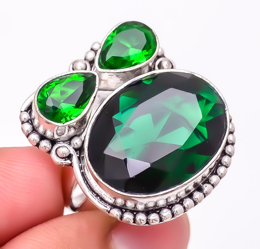 Chrome Diopside Gemstone 925 Silver Plated Jewelry Ring s.7 T3086