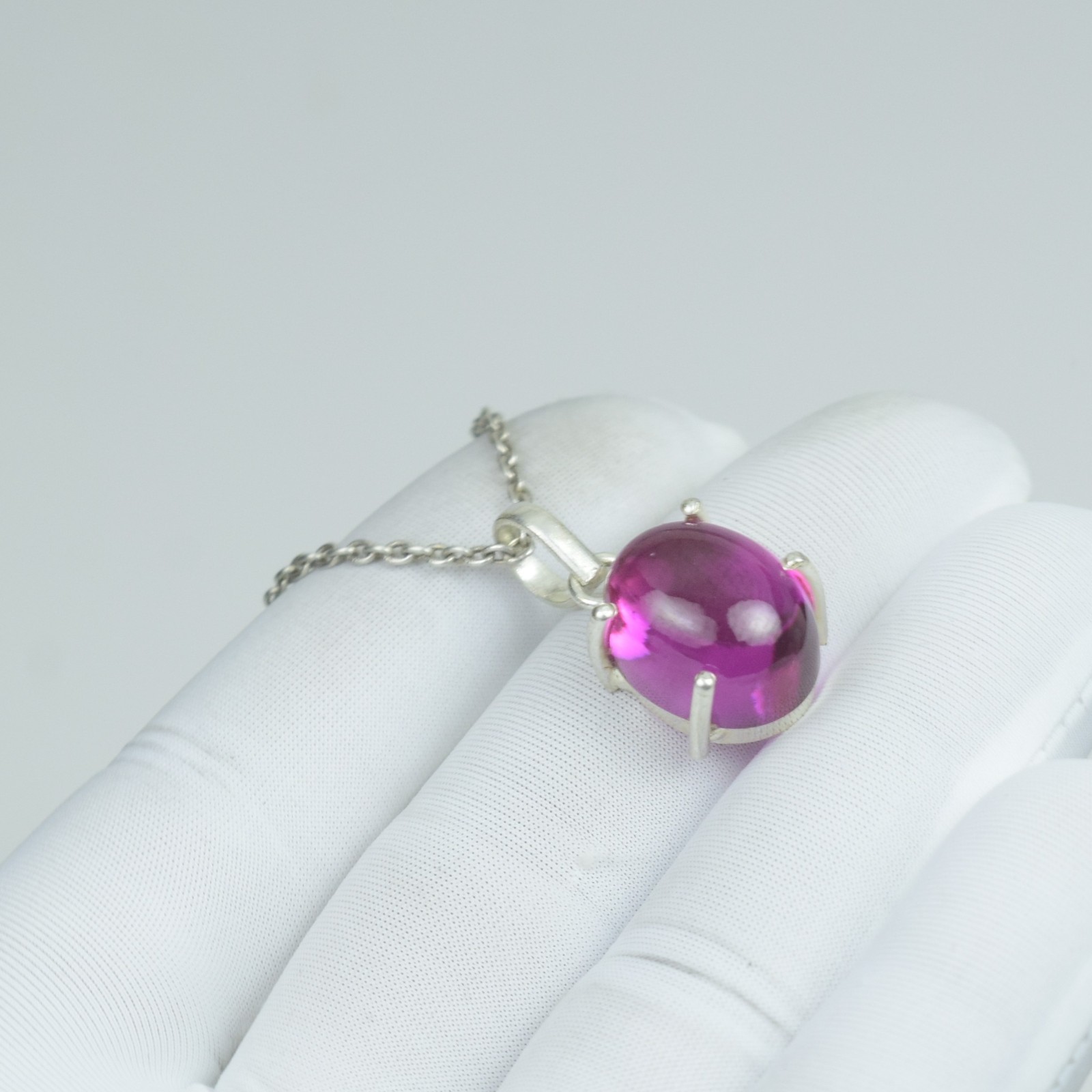 Pink Sapphire Oval Cabochon Pendant, September Birthstone Gift Jewelry Necklace,