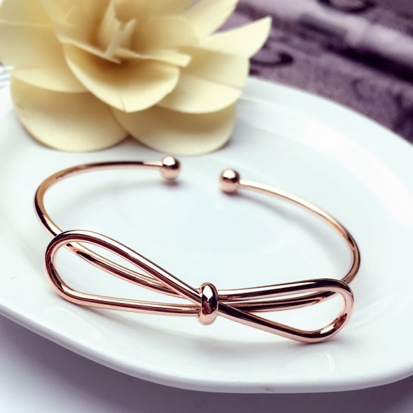 Women Rose Gold Knot Heart Open Cuff Bangle Tribal Bridal Stackable Bracelet