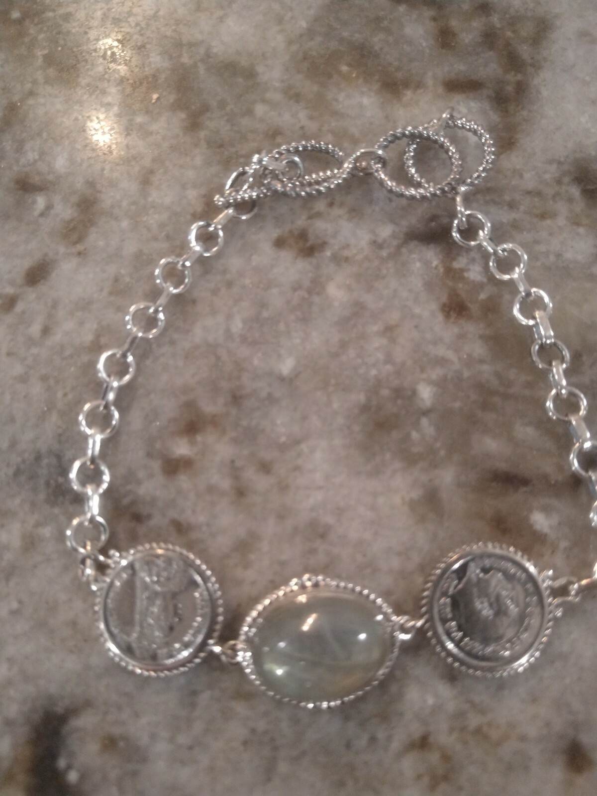 7.0 TCW Malagasy Labradorite&Coin Bracelet/SSilver (7.25 In) (9.85 gms Silver))