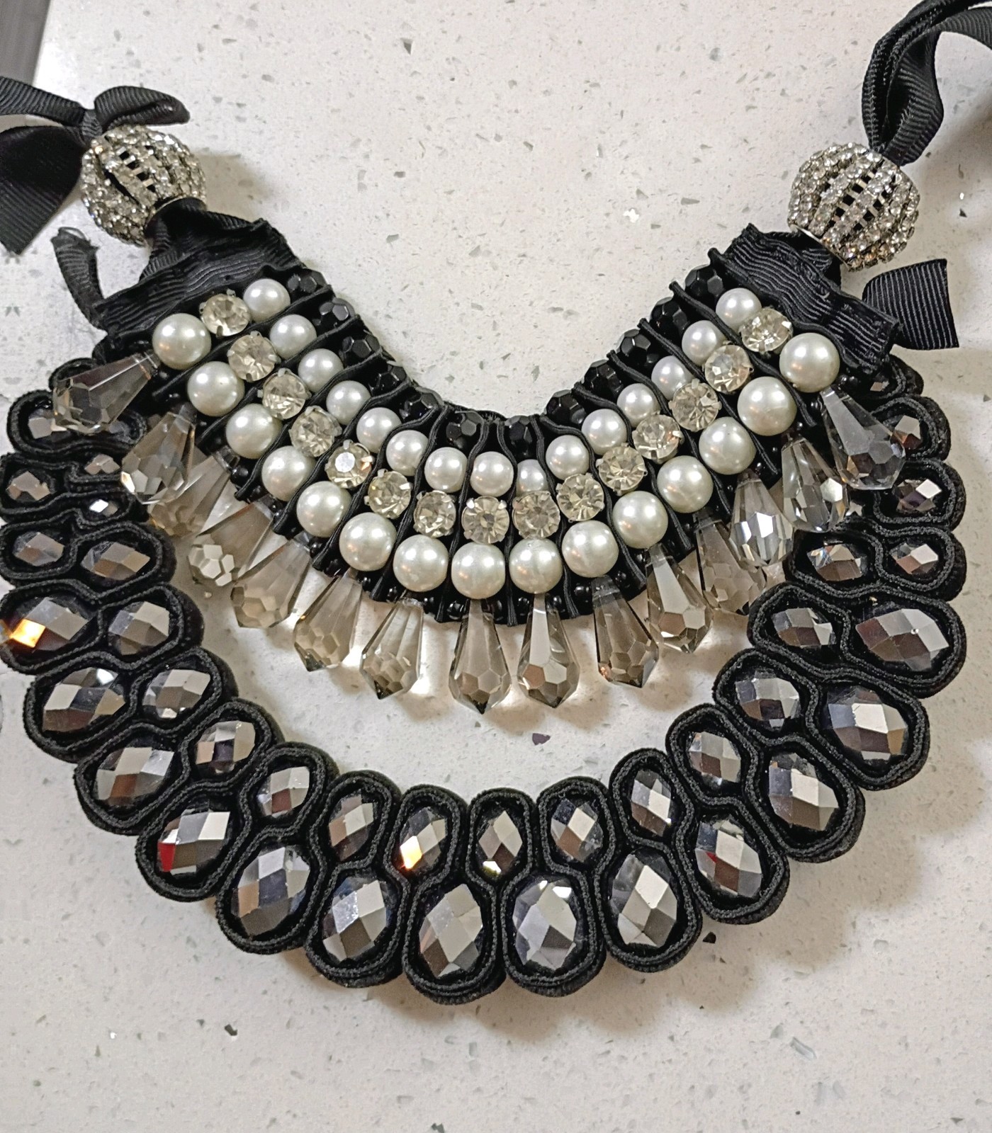 RBG collar necklace: Dual sided Black Silver Crystal Necklace