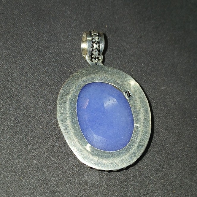 925 SS Simulated Blue Sapphire Pendant Charm Bezel Setting Handmade In India