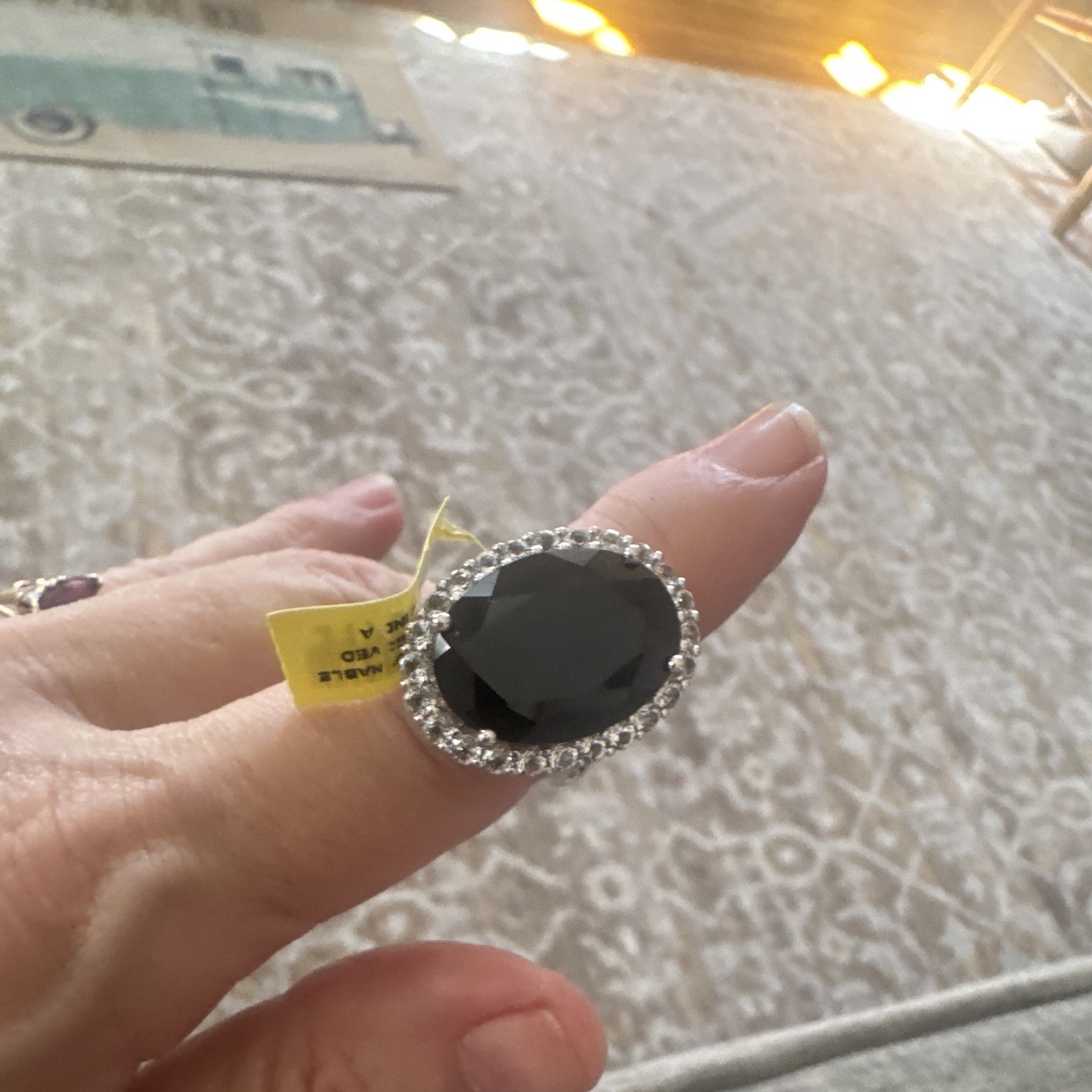 Thai black spinel white topaz platinum over sterling silver
